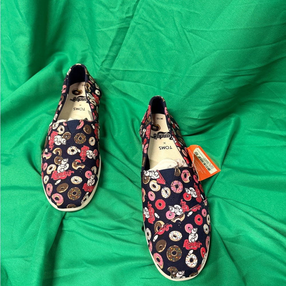 Toms Navy Slip-On Flats with Pink & Brown Donut Print